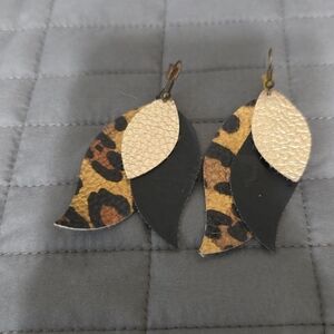 Gold and Black Leaf Drop Earrings